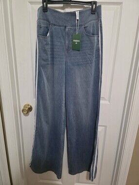 HALARA Light Blue Wide-Leg Jeans with White Side Stripe NEW